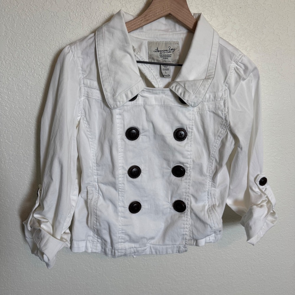 Y2K Preppy Utility American Rag Cropped Cotton Jacket Large White